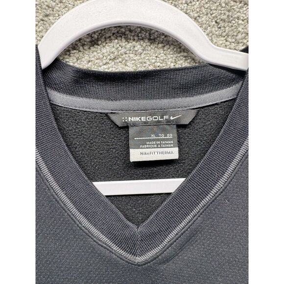 Nike Golf V-Neck Cuscowilla Size XL Therma-Fit Fleece Pullover Black Gray - Picture 3 of 10